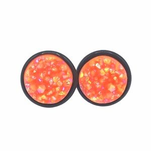 Neon Orange Chunky Druzy Black Stud Earrings!